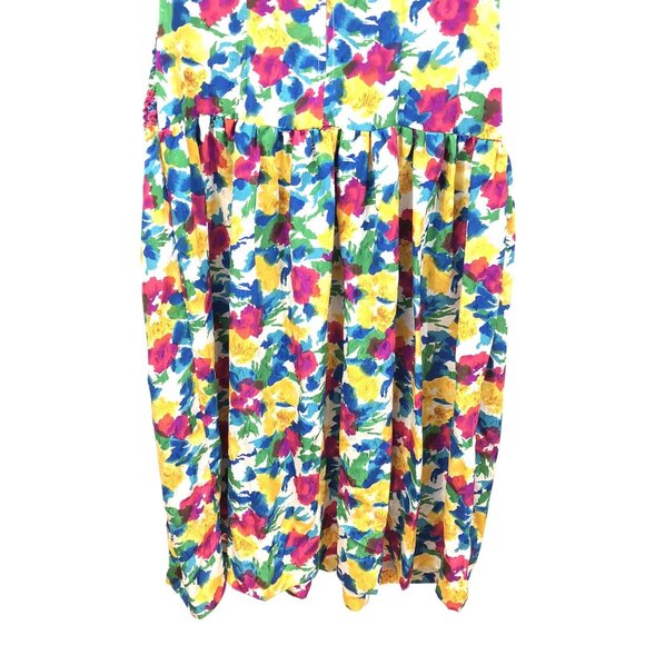 Vintage Plaza South Floral Puff Sleeve Smocked Drop Waist Midi Dress Size 8 - Picture 9 of 14